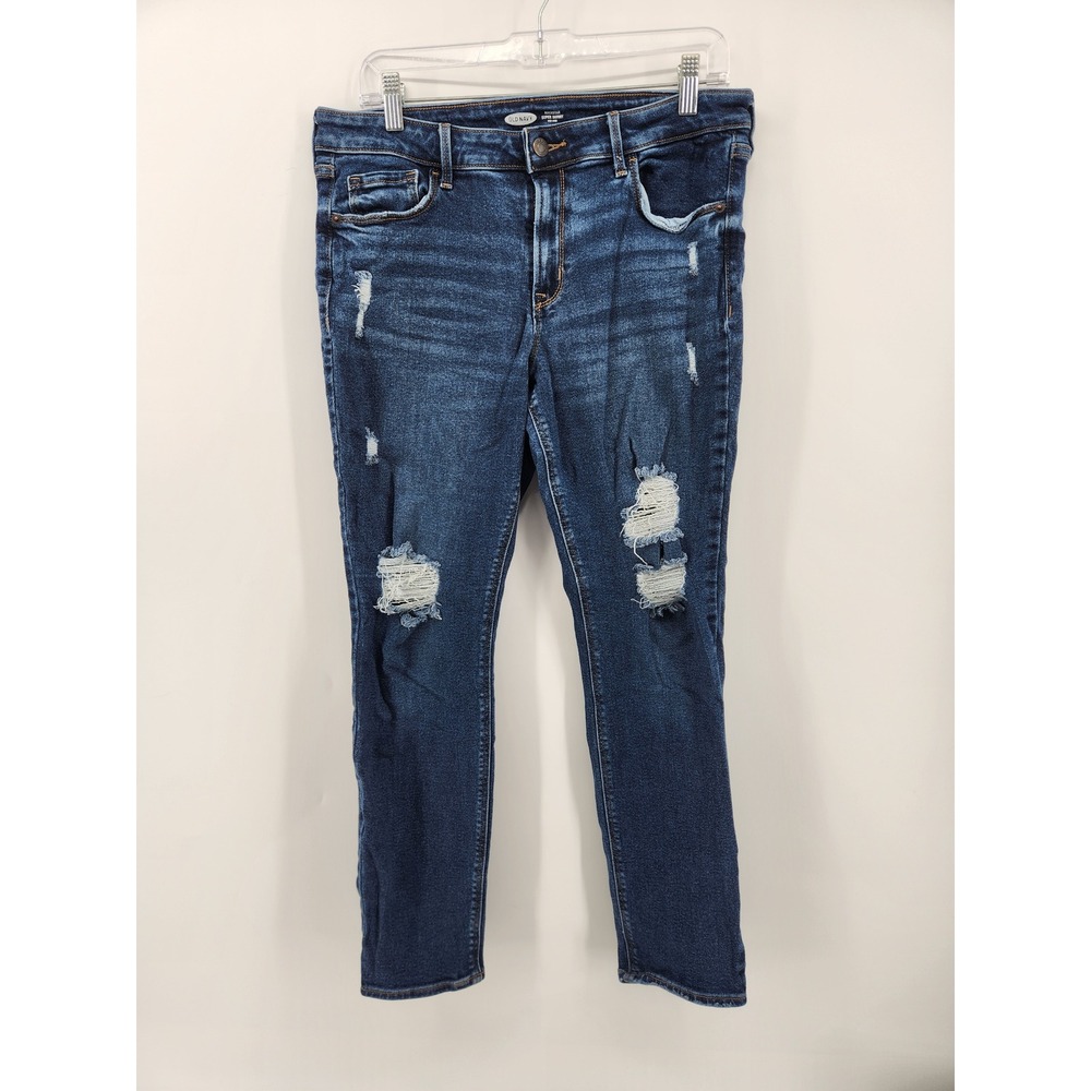 Old Navy Rockstar Super Skinny Mid-Rise Distressed Dark Wash Denim Jeans Size 12